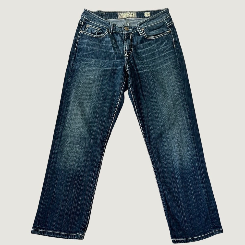BKE Taylor Straight Leg Jeans Dark Wash Contrast Stitch 28
